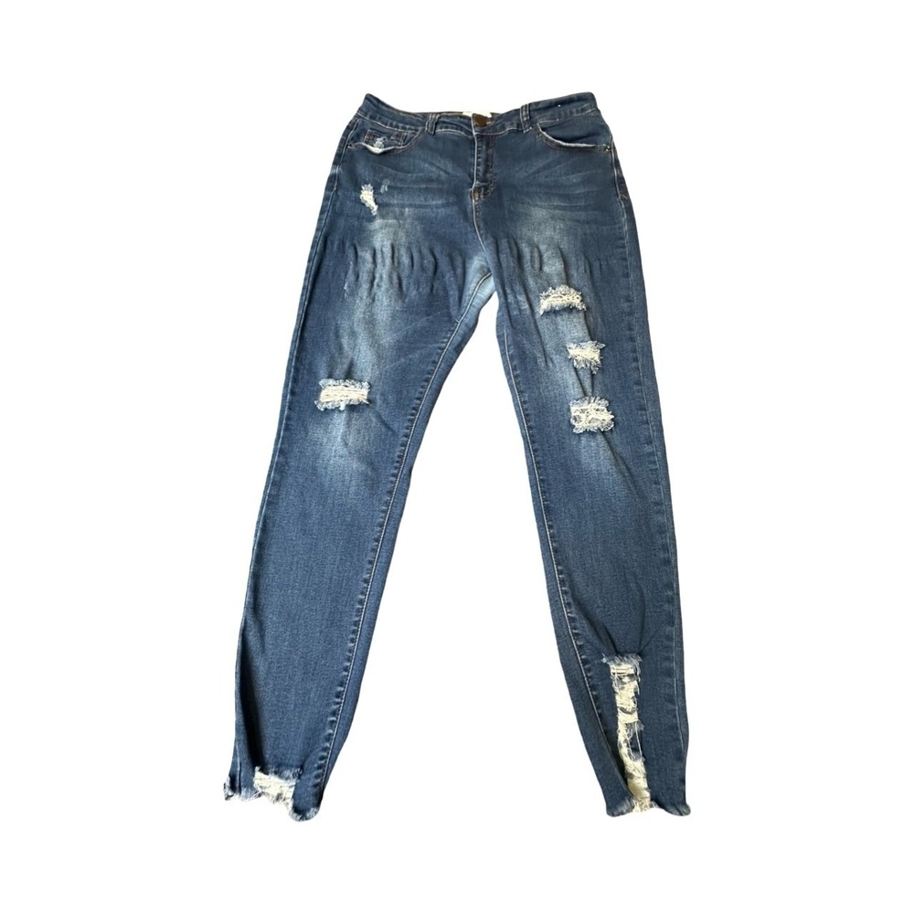 Bamboo Jeans Women 13/14 Blue Distressed Skinny Ripped Denim Frayed Streetwear